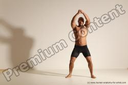 Underwear Gymnastic poses Man Black Muscular Bald Dancing Dynamic poses Academic